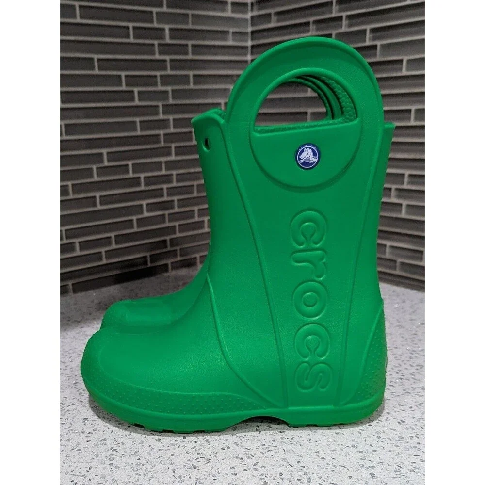 Crocs Green Kids Handle It Rain Boot Rainboot Wellies Galoshes Boy Girl Size 1